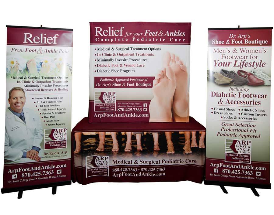 Arp Foot & Ankle Clinic - Table top booth, retractable banners, tablethrow