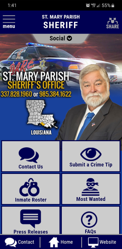 home screen of St. Mary Parish Sheriff LA mobile app