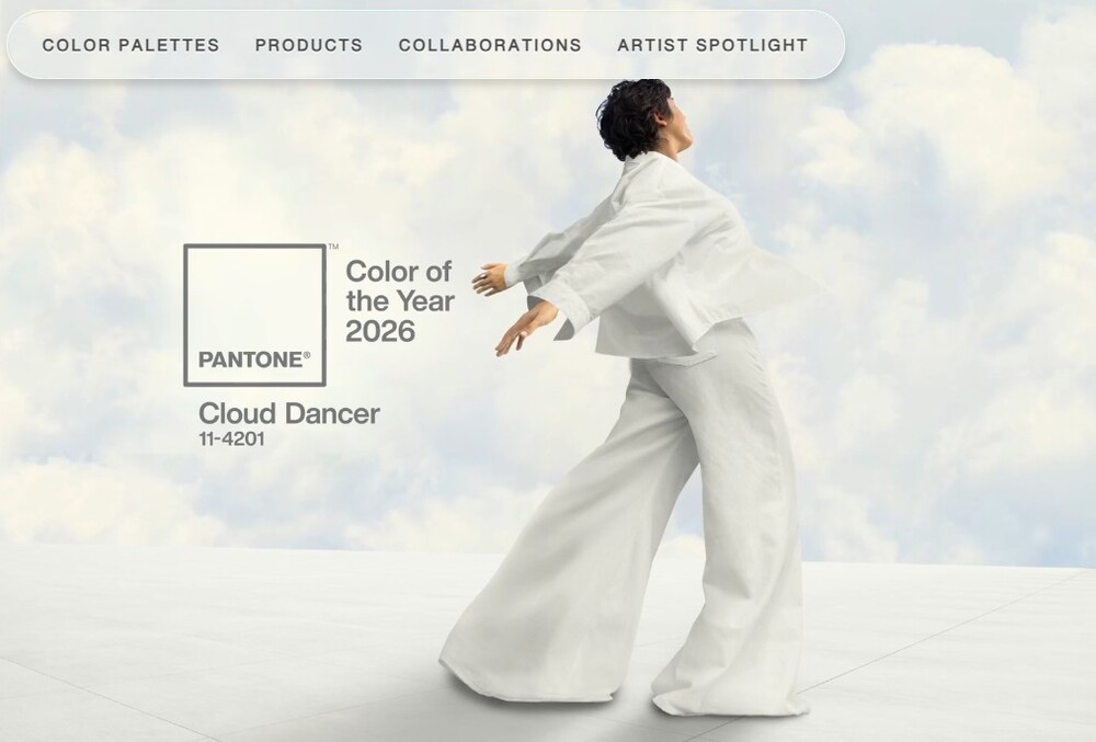 Pantone color of the year 2026, dancer. A person dancing in front of a cloud background.